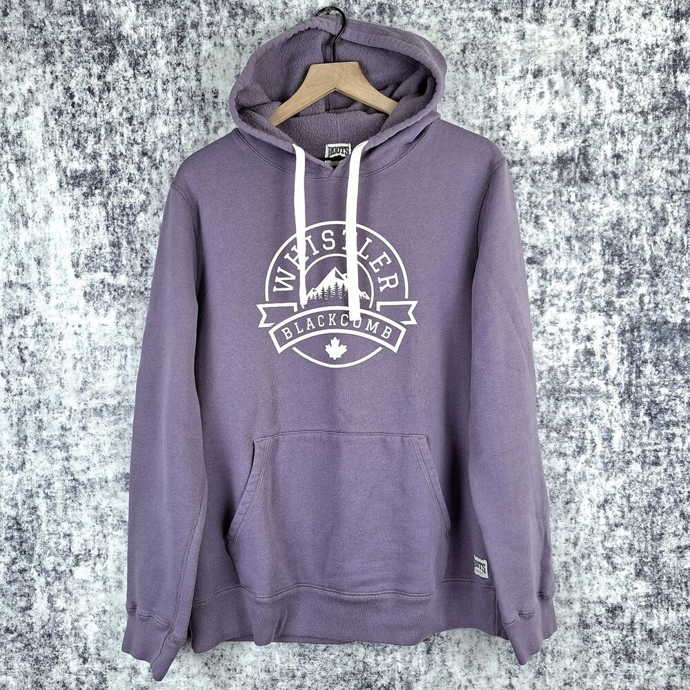 Roots Canada Whistler Blackcomb Graphic Pullover Hoodie Size M Medium Purple